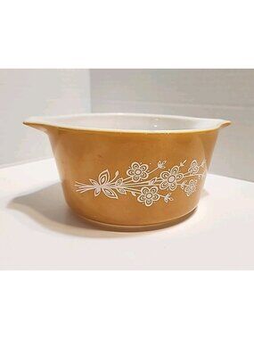 Vintage PYREX 473-B 1 Liter 6" Butterfly Gold Orange Casserole Bowl No Lid